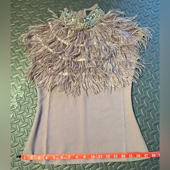 Gracia Lilac Embellished & Feathered  Mesh Top Size Small - Picture 6 of 10